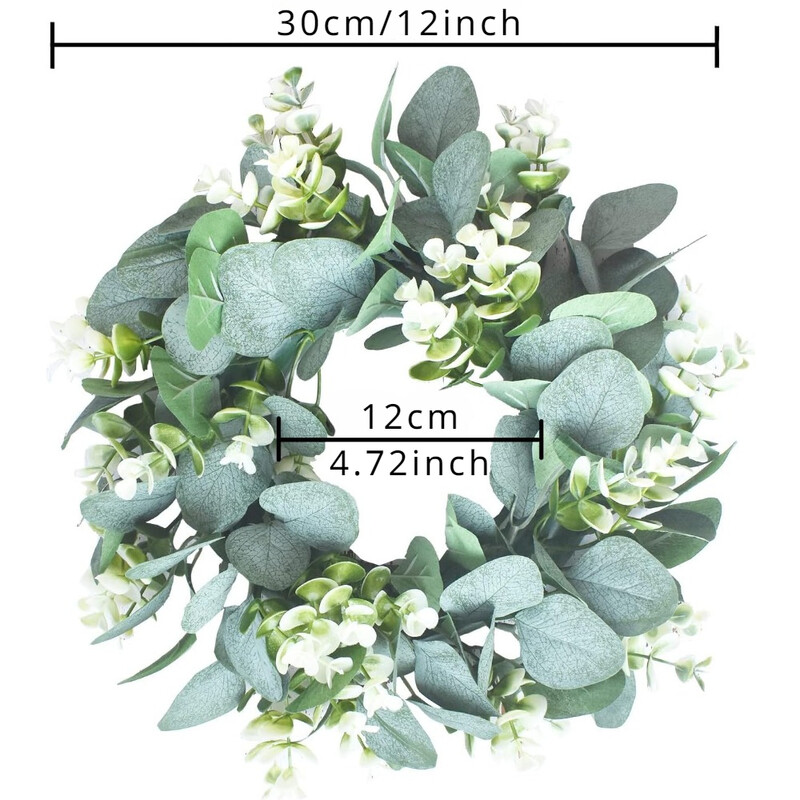 Coroniță artificială de eucalipt de 30 cm, coronițe verzi mici de 12 inci pentru ușă din față, fereastră de perete, festival de primăvară, decor fermă