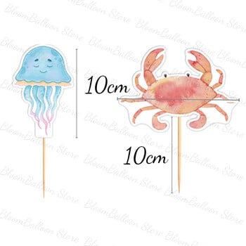 17 бр. Ocean Animals Cupcake Toppers Whale Octoppod Cake Topper за рожден ден Baby Shower Under the Sea Theme Party Decoration