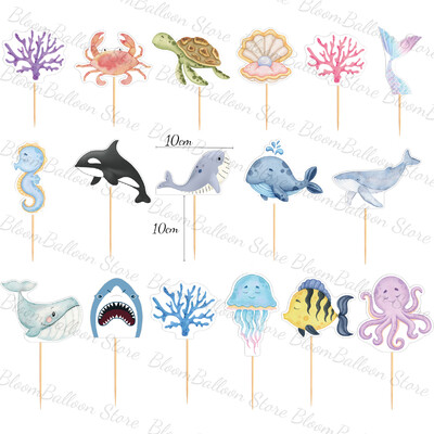 17 τμχ Ocean Animals Cupcake Toppers Whale Octopus Cake Topper για γενέθλια Baby Shower Under the Sea Διακόσμηση πάρτι με θέμα
