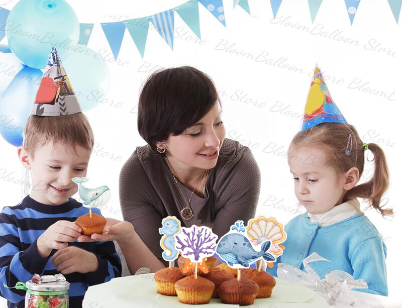 17db Ocean Animals Cupcake Toppers Bálnapolip Tortafedő Születésnapi Babazuhany a tenger alatt tematikus buli dekorációhoz