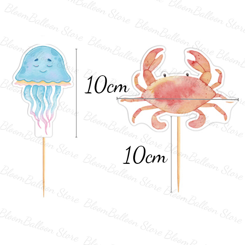 17db Ocean Animals Cupcake Toppers Bálnapolip Tortafedő Születésnapi Babazuhany a tenger alatt tematikus buli dekorációhoz