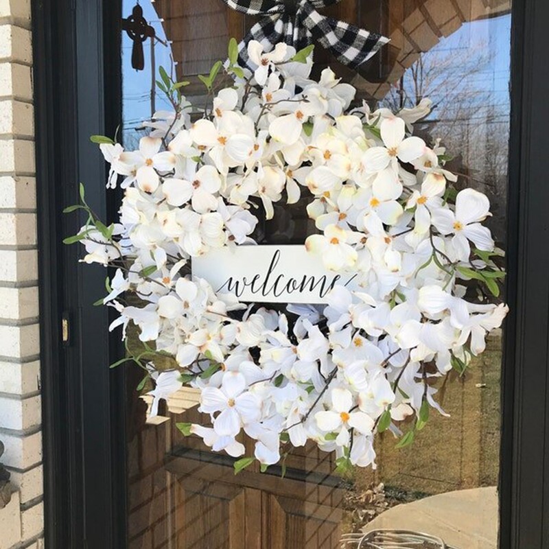 1db tavaszi parasztházi koszorú minden évszakhoz Dogwood bejárati ajtó koszorúk falra akasztós