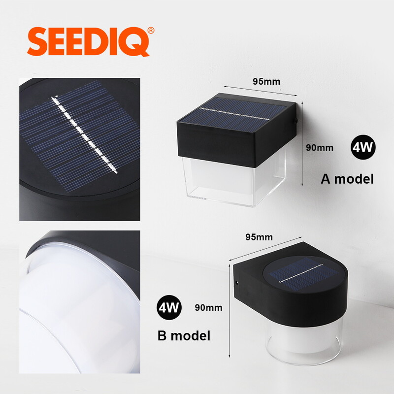 Aplică solară de exterior SEEDIQ IP65 Aplic de perete de fațadă cu LED, fără fir, 4W, iluminat de grădină