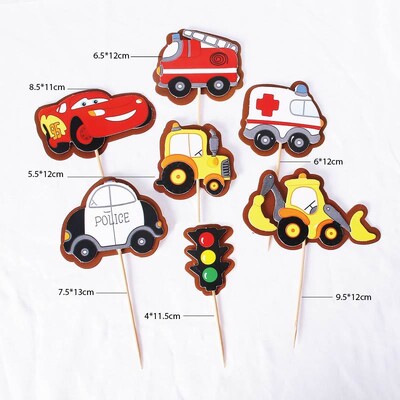 Χρόνια πολλά Cake Topper Car Ambulance Submarine Anniversaire Decor Flag Party DIY Baking Supplies Cupcake Toppers Baby Shower