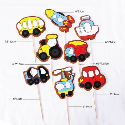 Χρόνια πολλά Cake Topper Car Ambulance Submarine Anniversaire Decor Flag Party DIY Baking Supplies Cupcake Toppers Baby Shower