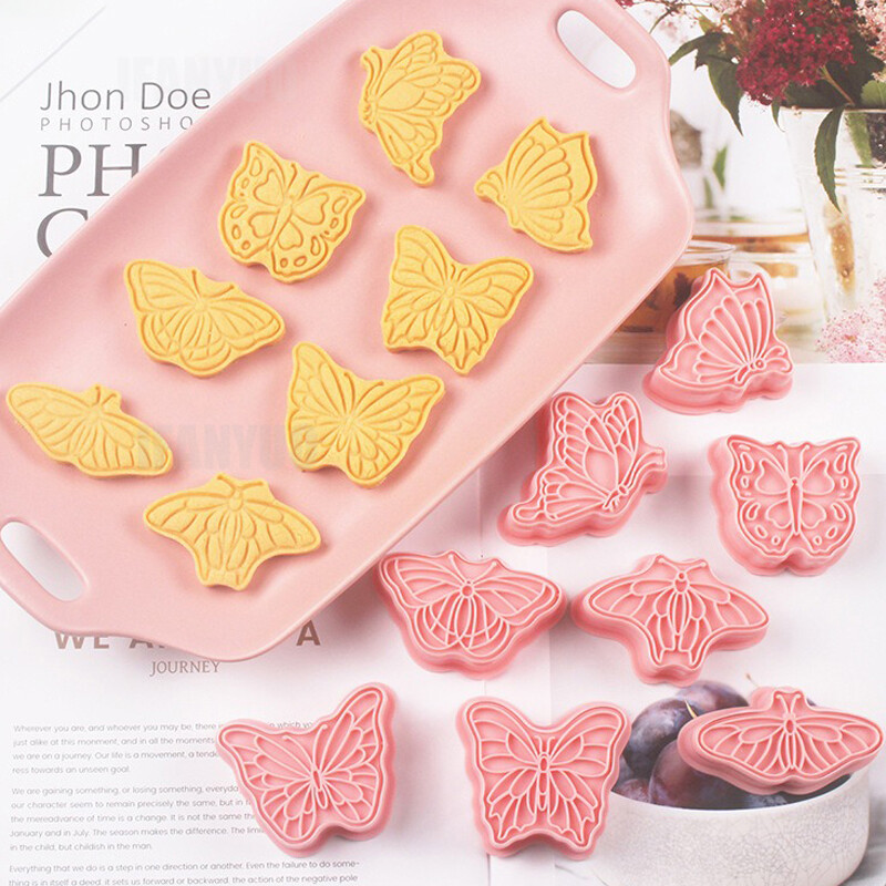 8 bucăți/set forme de prăjituri din plastic 3D drăguț de desene animate fluture biscuiți matrițe pentru prăjituri ștampila bucătărie coacere produse de patiserie vase de copt pentru petrecere