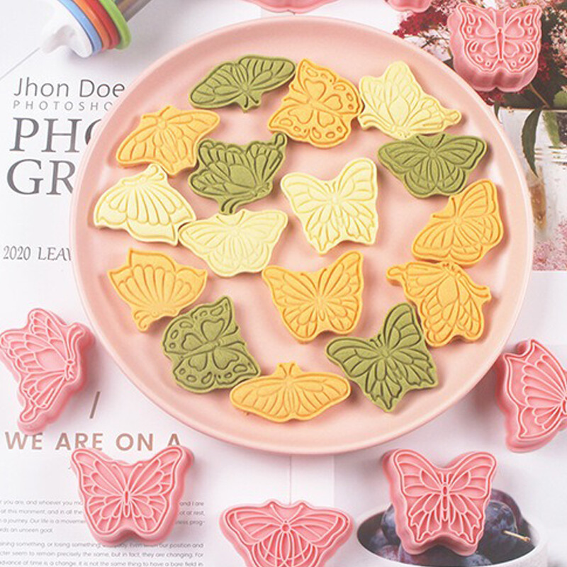 8 bucăți/set forme de prăjituri din plastic 3D drăguț de desene animate fluture biscuiți matrițe pentru prăjituri ștampila bucătărie coacere produse de patiserie vase de copt pentru petrecere