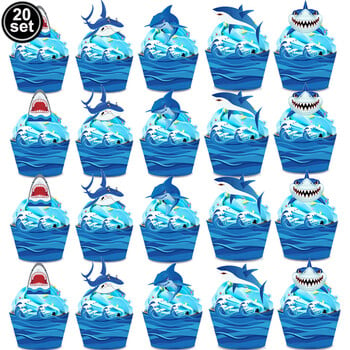 20 τμχ Exquisite Lovely Baby Shark Cupcake Toppers Καρχαρίας με θέμα Διακόσμηση τούρτας Προμήθειες για παιδικά πάρτι γενεθλίων Διακοσμήσεις