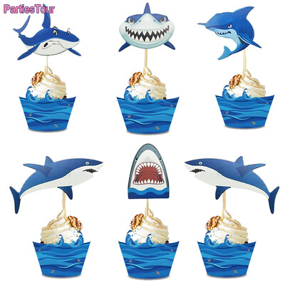 20 τμχ Exquisite Lovely Baby Shark Cupcake Toppers Καρχαρίας με θέμα Διακόσμηση τούρτας Προμήθειες για παιδικά πάρτι γενεθλίων Διακοσμήσεις