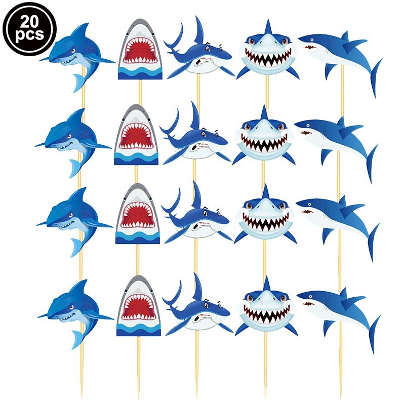20 de bucăți rafinat și minunat Baby Shark Cupcake Toppers Rechin Tema pentru petrecere Tort Rechizite pentru copii Rechizite pentru petrecerea de aniversare Decorații