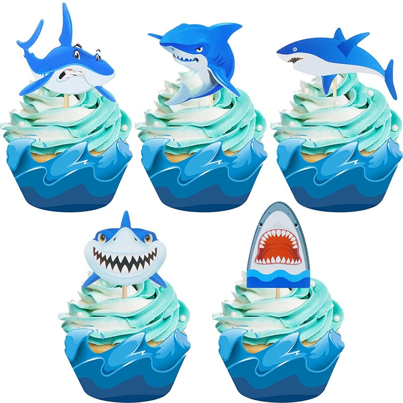 20 de bucăți rafinat și minunat Baby Shark Cupcake Toppers Rechin Tema pentru petrecere Tort Rechizite pentru copii Rechizite pentru petrecerea de aniversare Decorații