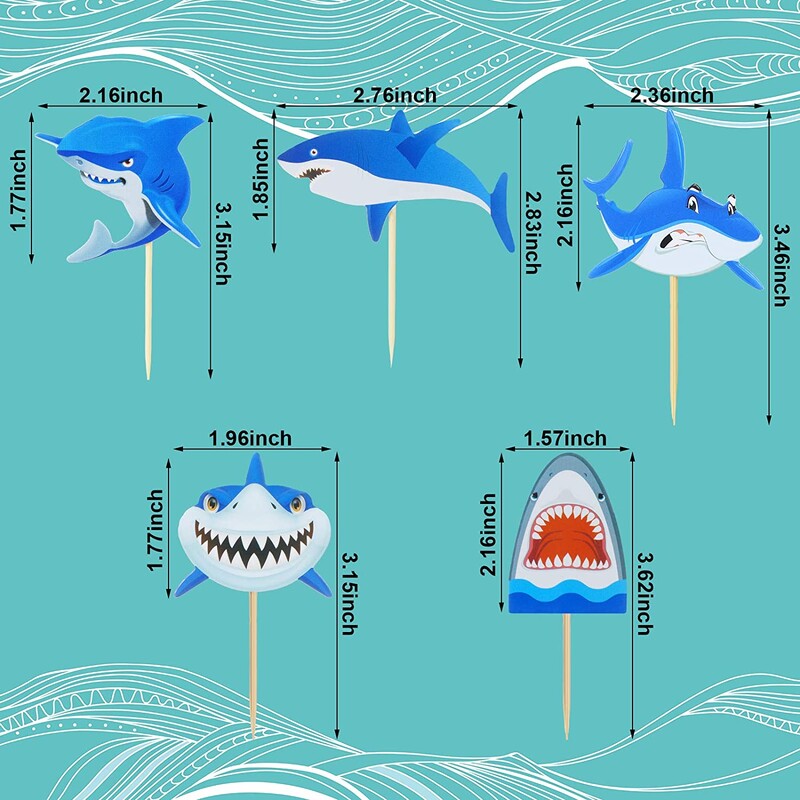 20 de bucăți rafinat și minunat Baby Shark Cupcake Toppers Rechin Tema pentru petrecere Tort Rechizite pentru copii Rechizite pentru petrecerea de aniversare Decorații