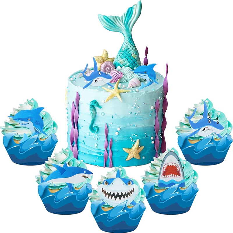20 de bucăți rafinat și minunat Baby Shark Cupcake Toppers Rechin Tema pentru petrecere Tort Rechizite pentru copii Rechizite pentru petrecerea de aniversare Decorații