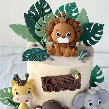 New Forest Wild Animal Cake Topper Lion Giraffe Elephant Monkey Safari Jungle 1st γενέθλια Διακοσμήσεις τούρτας για παιδιά αγόρια