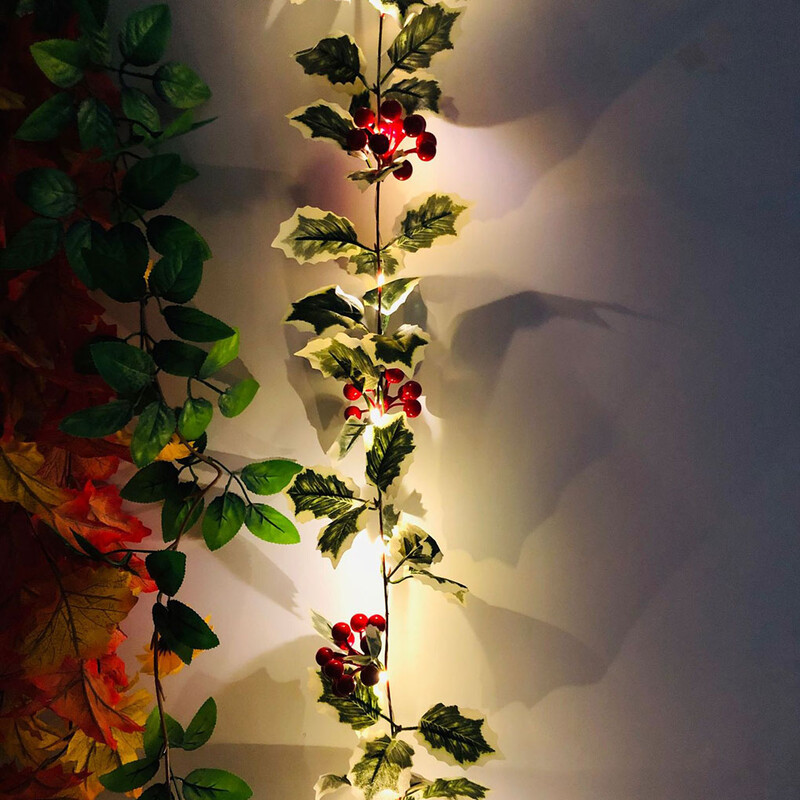 Karácsony napján szimulált piros bogyós rattan füzér LED-füzérek ablakkert esküvői parti karácsonyi dekoráció