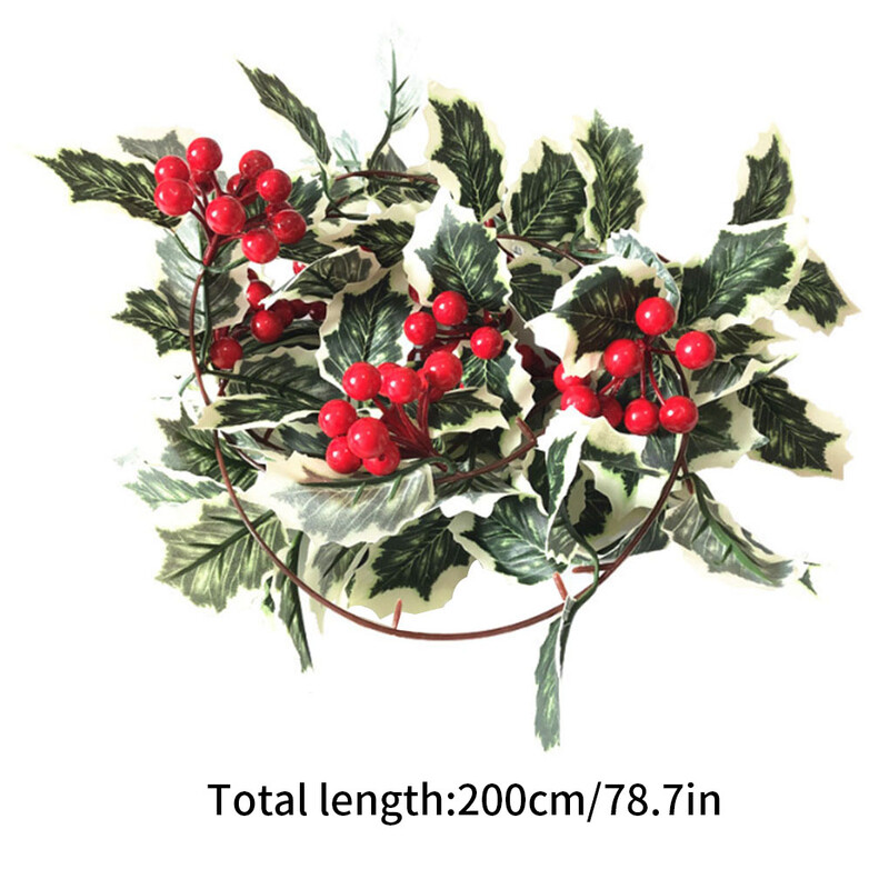 Karácsony napján szimulált piros bogyós rattan füzér LED-füzérek ablakkert esküvői parti karácsonyi dekoráció