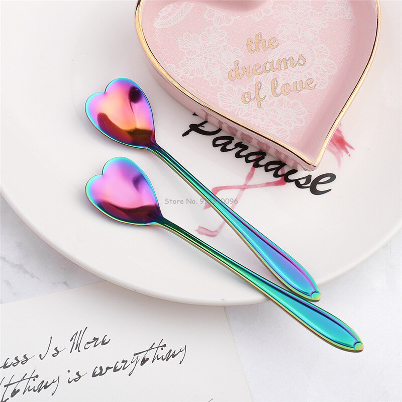 4 buc. lingură de cafea în formă de inimă linguriță de zahăr pentru desert linguriță Veselă Accesorii de bucătărie din oțel inoxidabil