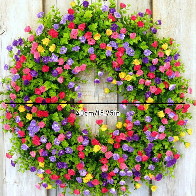 Coroană artificială de flori sălbatice de 40 cm, lucrată manual, colorată, primăvară vară, ghirlande florale, fundal, fereastră de perete, ușă din față, decor de nuntă