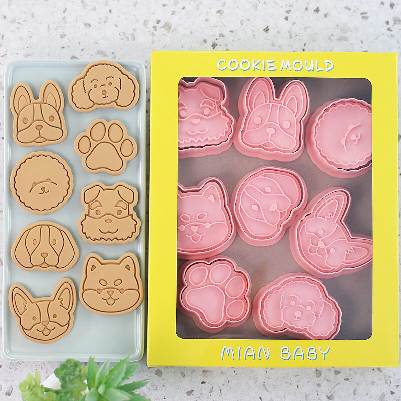 8db/készlet Süteményvágók Állati kutya típusú bélyegző dombornyomó keksz péksüteményekhez Sütőedények Süteményformák Konyhai kiegészítők