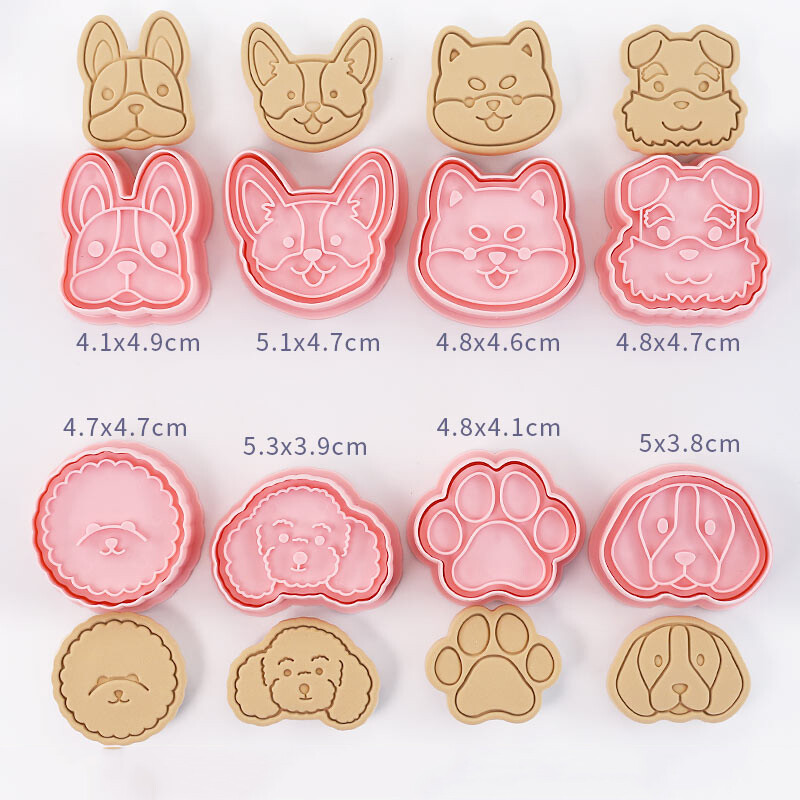 8db/készlet Süteményvágók Állati kutya típusú bélyegző dombornyomó keksz péksüteményekhez Sütőedények Süteményformák Konyhai kiegészítők