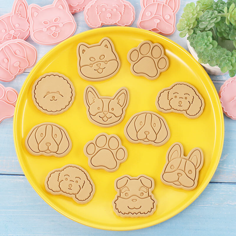 8db/készlet Süteményvágók Állati kutya típusú bélyegző dombornyomó keksz péksüteményekhez Sütőedények Süteményformák Konyhai kiegészítők