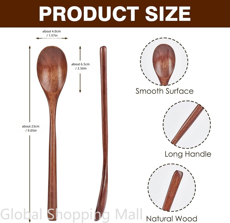 6 bucăți 9 inch veselă pentru supă gătit miere lingură de cafea lingură de lemn cu mâner lung în stil japonez lingură de masă ecologică