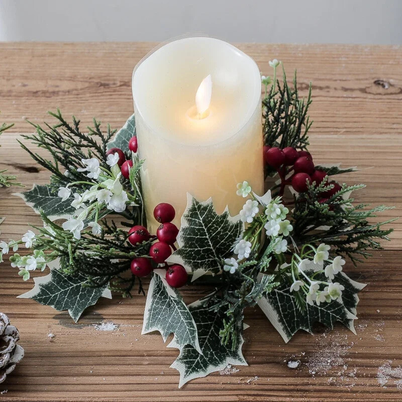 Coroană de sfeșnic de Crăciun, ghirlandă simulată de cireșe, ghirlanda de pin, suport pentru lumânări, coroană de Crăciun, acasă, petrecere, revelion, decor pentru masă