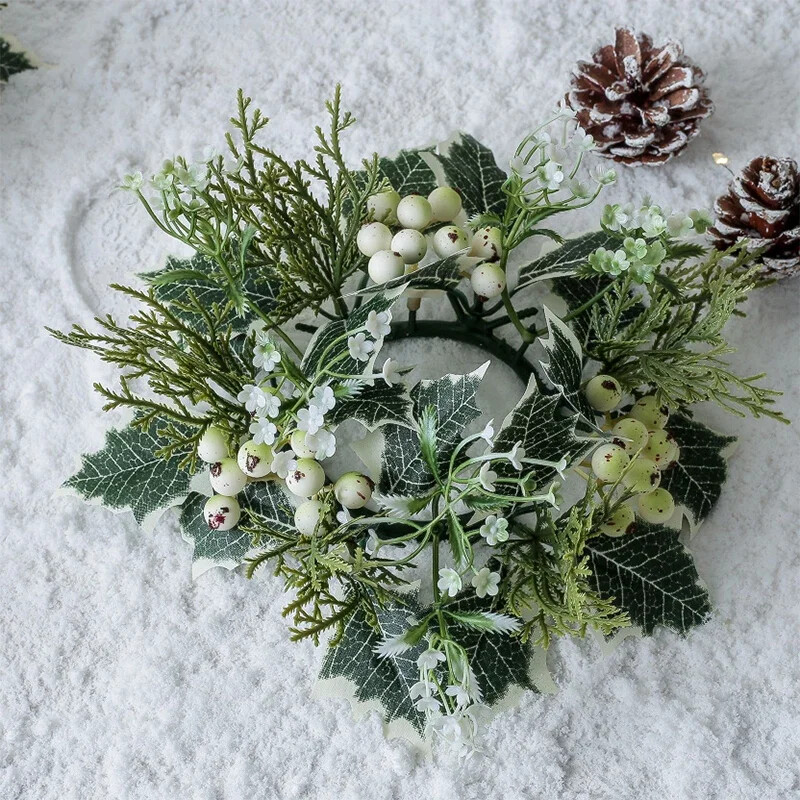Coroană de sfeșnic de Crăciun, ghirlandă simulată de cireșe, ghirlanda de pin, suport pentru lumânări, coroană de Crăciun, acasă, petrecere, revelion, decor pentru masă