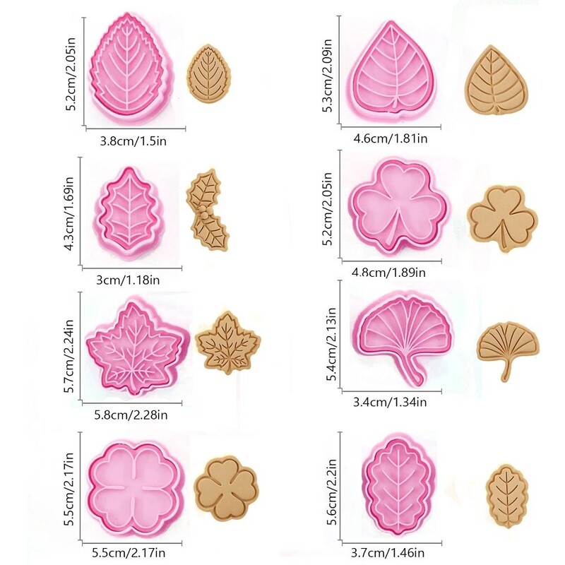 8 bucăți/set de tăietori de biscuiți cu plante de desene animate, formă de frunze 3D, trifoi, matriță presabilă pentru biscuiți, frunze de arțar din plastic, instrumente de coacere a prăjiturii
