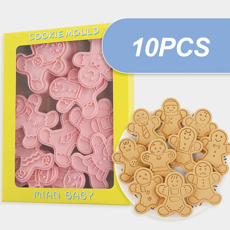 10 buc/cutie Set de tăietori de prăjituri pentru turtă dulce de Crăciun, pentru decorare pentru tort, Navidad, pentru petrecerea de Anul Nou, instrumente de coacere, ștampile pentru matriță pentru biscuiți