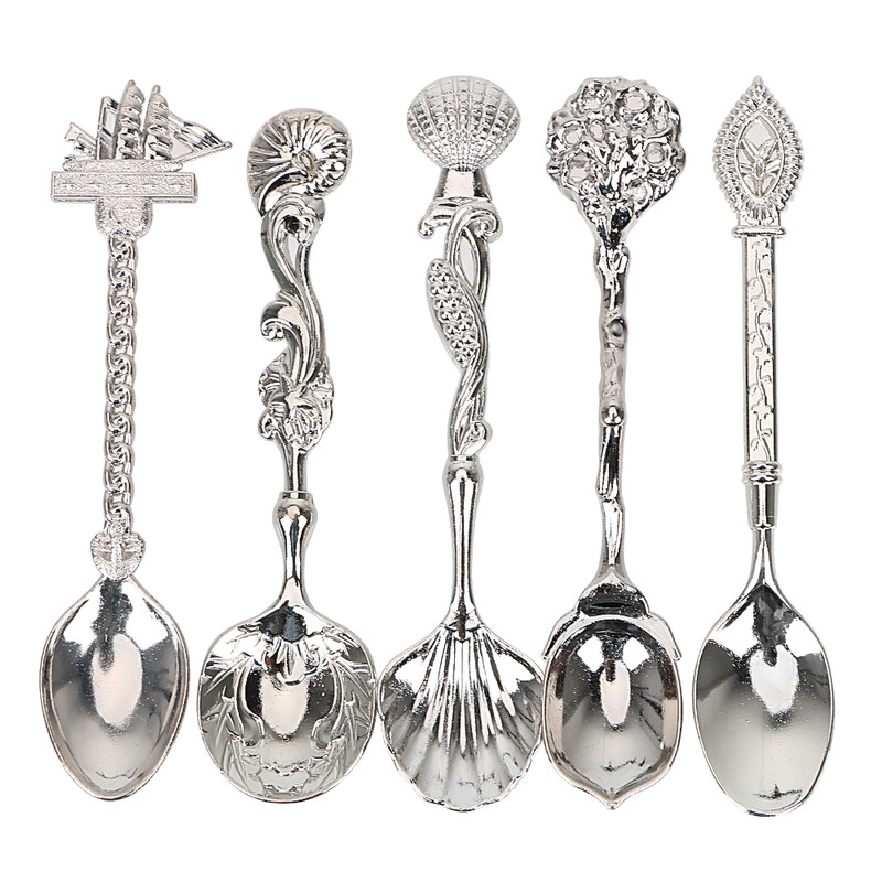 5 buc/set seturi de linguri din oțel inoxidabil, stil regal vintage, lingură mică de ceai, cafea, înghețată, lingură de desert pentru gustări, petrecere sculptată