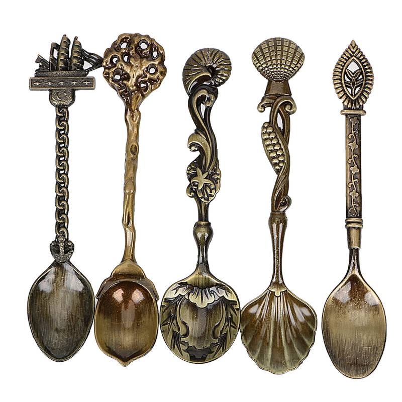 5 buc/set seturi de linguri din oțel inoxidabil, stil regal vintage, lingură mică de ceai, cafea, înghețată, lingură de desert pentru gustări, petrecere sculptată