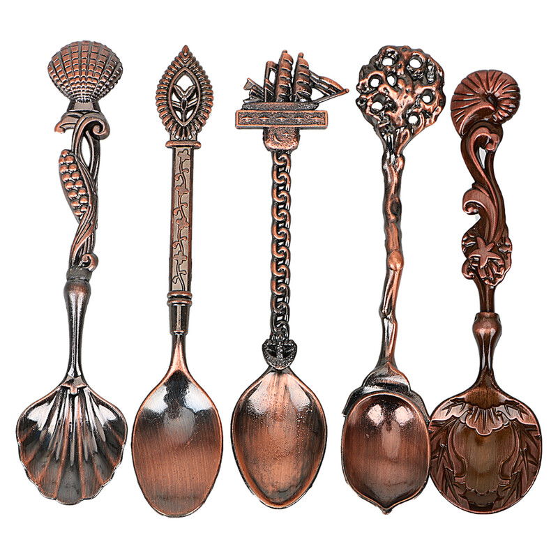 5 buc/set seturi de linguri din oțel inoxidabil, stil regal vintage, lingură mică de ceai, cafea, înghețată, lingură de desert pentru gustări, petrecere sculptată