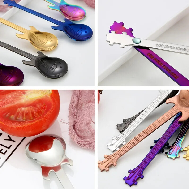 7 bucăți/set de chitară din oțel inoxidabil linguriță de cafea cadou creativ de Crăciun veselă de bar de modă pentru desert cu pepene verde