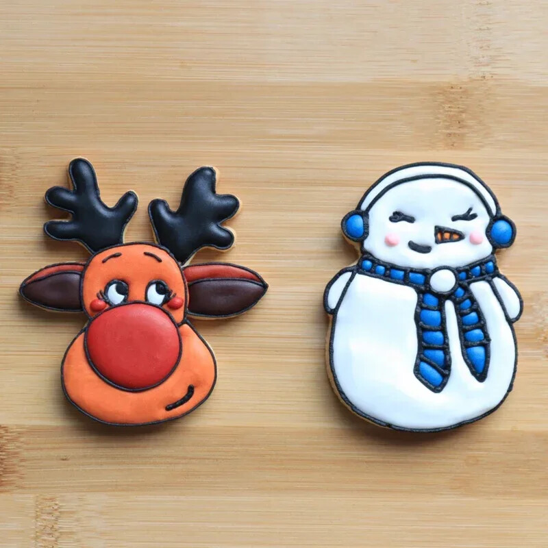 Nou tăietor de biscuiți din plastic cu tema de Crăciun Cap de cerb Om de zăpadă Moș Crăciun Formă pentru biscuiți Unelte pentru decorațiuni pentru petreceri