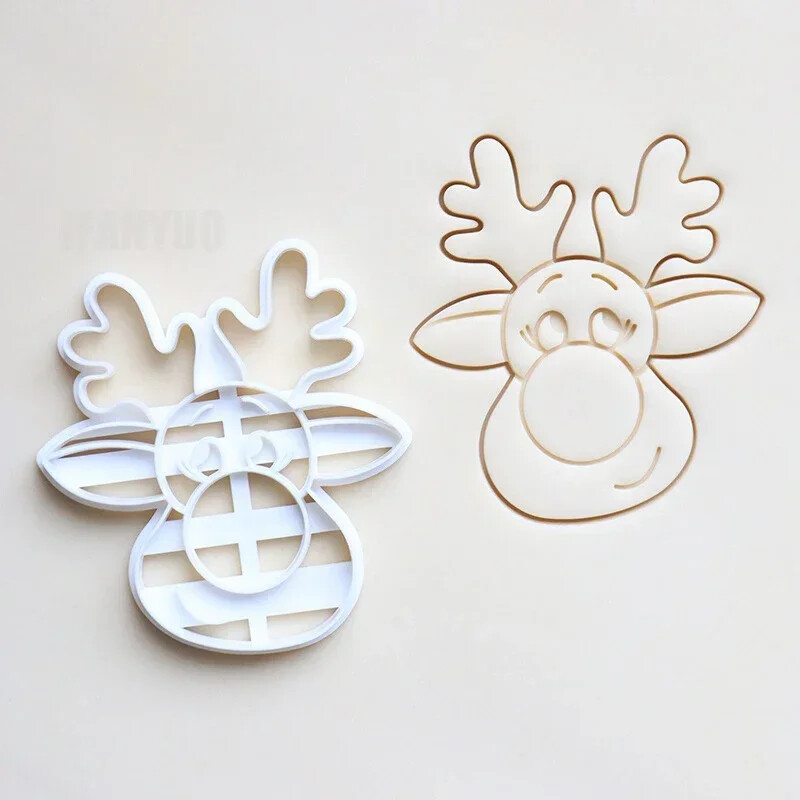 Nou tăietor de biscuiți din plastic cu tema de Crăciun Cap de cerb Om de zăpadă Moș Crăciun Formă pentru biscuiți Unelte pentru decorațiuni pentru petreceri