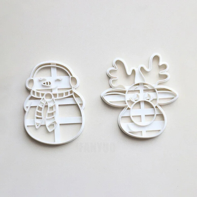 Nou tăietor de biscuiți din plastic cu tema de Crăciun Cap de cerb Om de zăpadă Moș Crăciun Formă pentru biscuiți Unelte pentru decorațiuni pentru petreceri