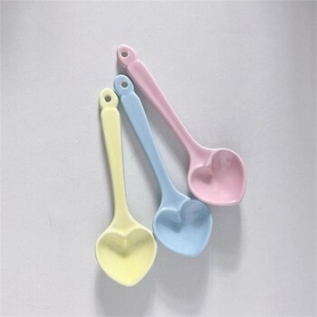 INS Macaron Love Spoon Кухненска посуда Cute Ceramics Stir Pink Dessert Spoon Girl Heart Romantic Coffee Spoon Pink Love Spoon