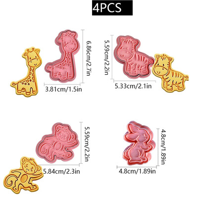 Cookie Cutter Ζωολογικός κήπος Σφραγίδα ζύμης σε σχήμα ζώου Πλαστικό τρισδιάστατο καρτούν πιέζεται φόρμα μπισκότων Ζαχαροπλαστική Εργαλεία ζαχαροπλαστικής ψησίματος Σκεύη αρτοποιίας