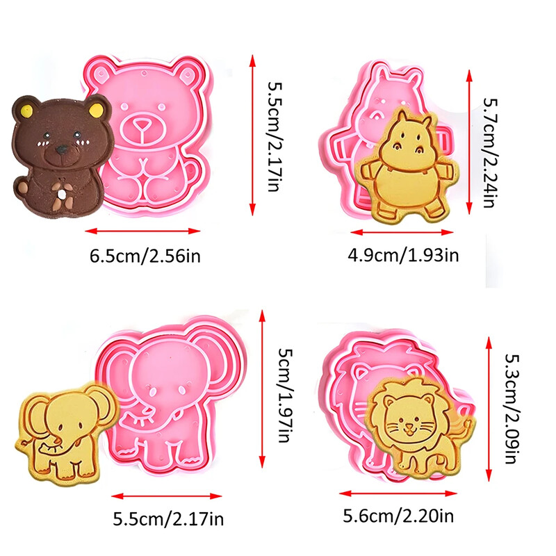 Tăiător de biscuiți Zoo în formă de animal ștampilă de aluat din plastic 3D desene animate matriță presabilă pentru biscuiți Cofetarie Cofetărie Instrumente de patiserie