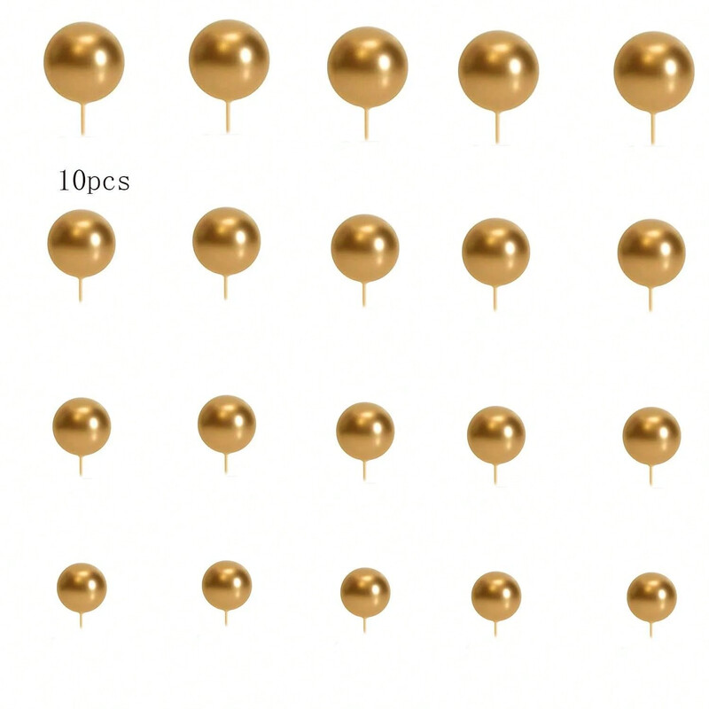 10 buc. Topper pentru tort, verde salvie, maro, bile de spumă aurie, pentru decorare pentru tort, pentru Baby Shower, petrecere de aniversare, decorare pentru tort