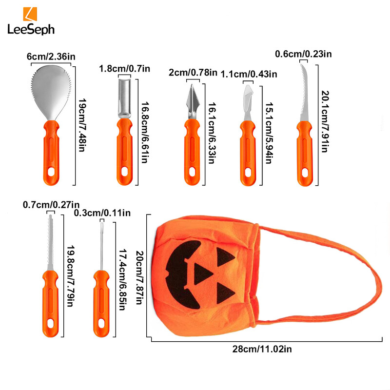 Kit de sculptat dovleac de Halloween Leeseph, set de instrumente de sculptură din oțel inoxidabil cu geantă de transport, instrument de sculptură DIY pentru decorare de Halloween