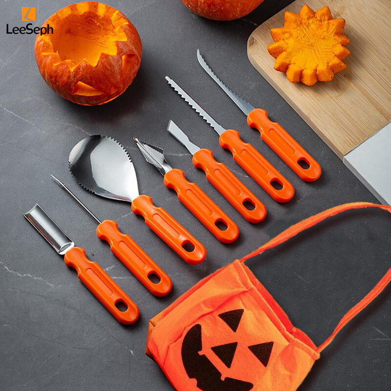 Kit de sculptat dovleac de Halloween Leeseph, set de instrumente de sculptură din oțel inoxidabil cu geantă de transport, instrument de sculptură DIY pentru decorare de Halloween
