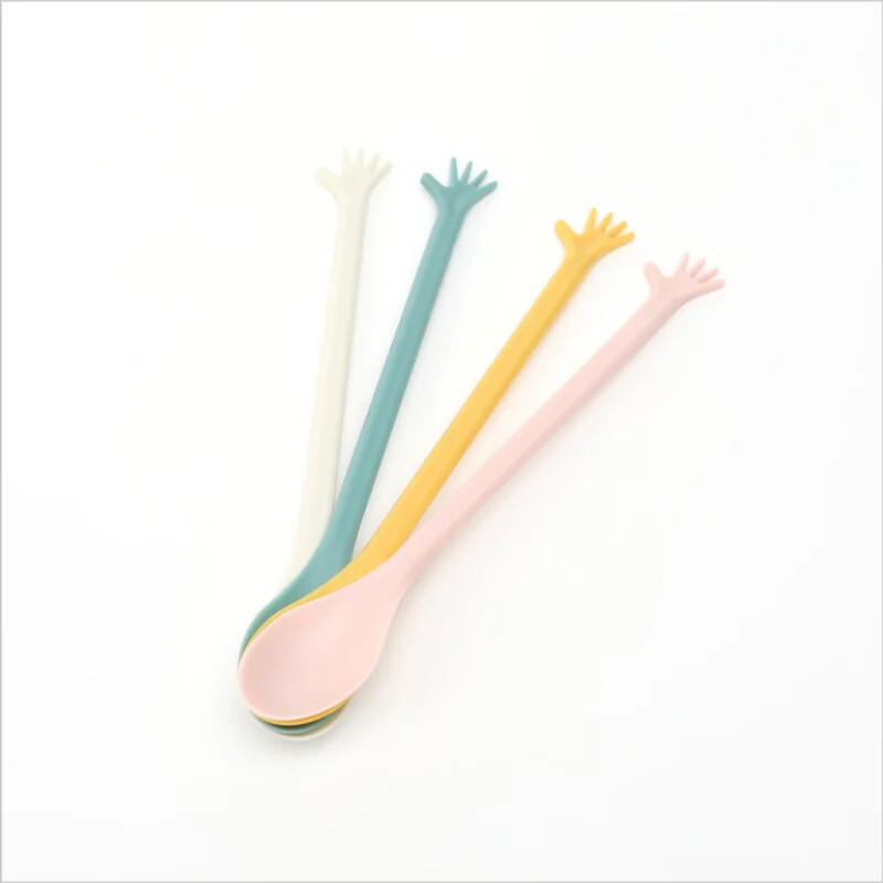 4 bucăți/set plastic lung, creativ, în formă de mână, lingură de amestecare a cafelei, condimente pentru desert pentru picnic, accesorii de bucătărie, unelte de bar, noi