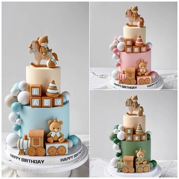 New Bear Cake Topper Trojan Bear, ροζ μπλε γράμματα BABY για αγόρι κορίτσι Διακοσμήσεις ντους μωρού για παιδιά Χρόνια Πολλά Προμήθειες για πάρτι