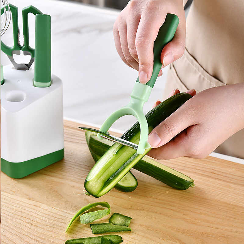 Set de ustensile de bucătărie, 5 bucăți, verde, cuțit multifuncțional pentru curățarea fructelor, cuțit pentru bătătoare de ouă, set de foarfece, gadget de bucătărie