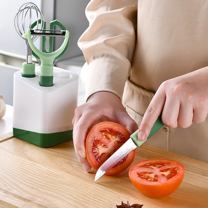 Set de ustensile de bucătărie, 5 bucăți, verde, cuțit multifuncțional pentru curățarea fructelor, cuțit pentru bătătoare de ouă, set de foarfece, gadget de bucătărie