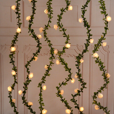 Ivy String Lights LED Τεχνητό Rose Vine Fairy String Rattan Ψεύτικα φυτά φύλλα γιρλάντα Ρομαντική διακόσμηση σπιτιού γάμου