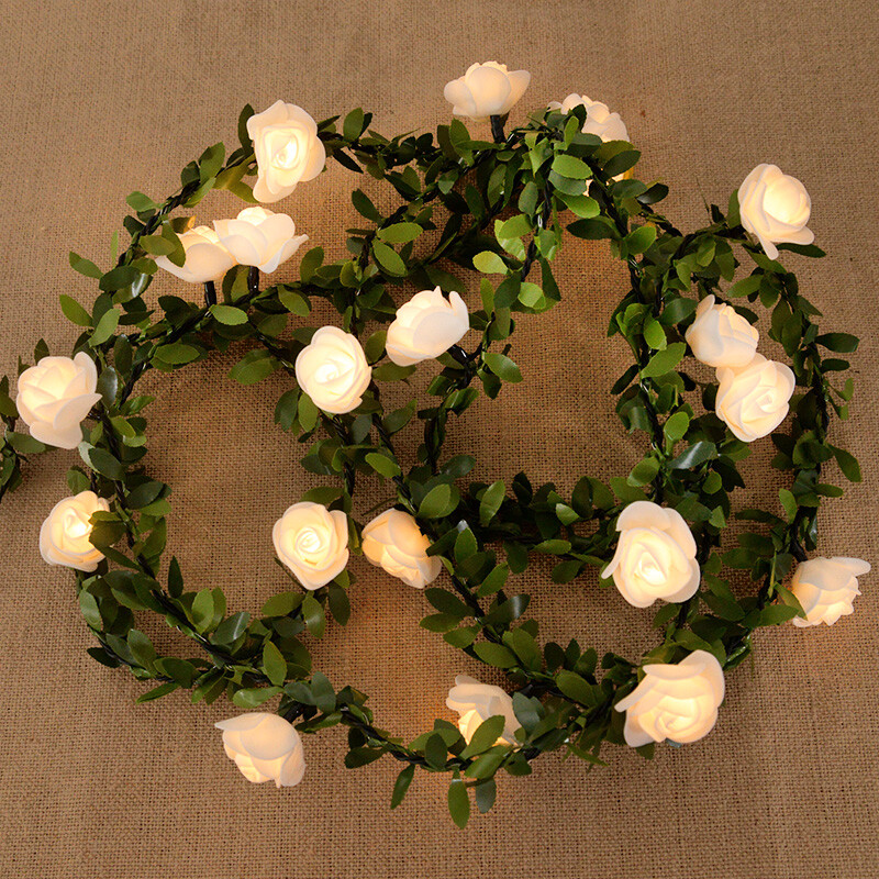 Ivy String Lights LED mesterséges rózsa szőlő tündérfüzér Rattan hamis növények levelek füzér Romantikus esküvői otthoni dekoráció