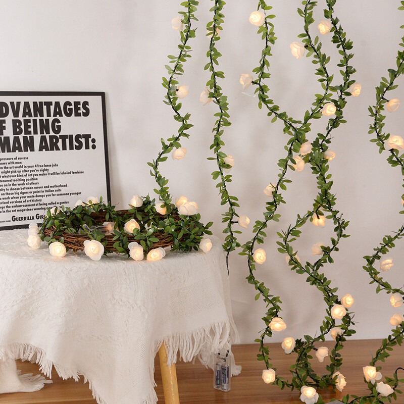 Ivy String Lights LED mesterséges rózsa szőlő tündérfüzér Rattan hamis növények levelek füzér Romantikus esküvői otthoni dekoráció